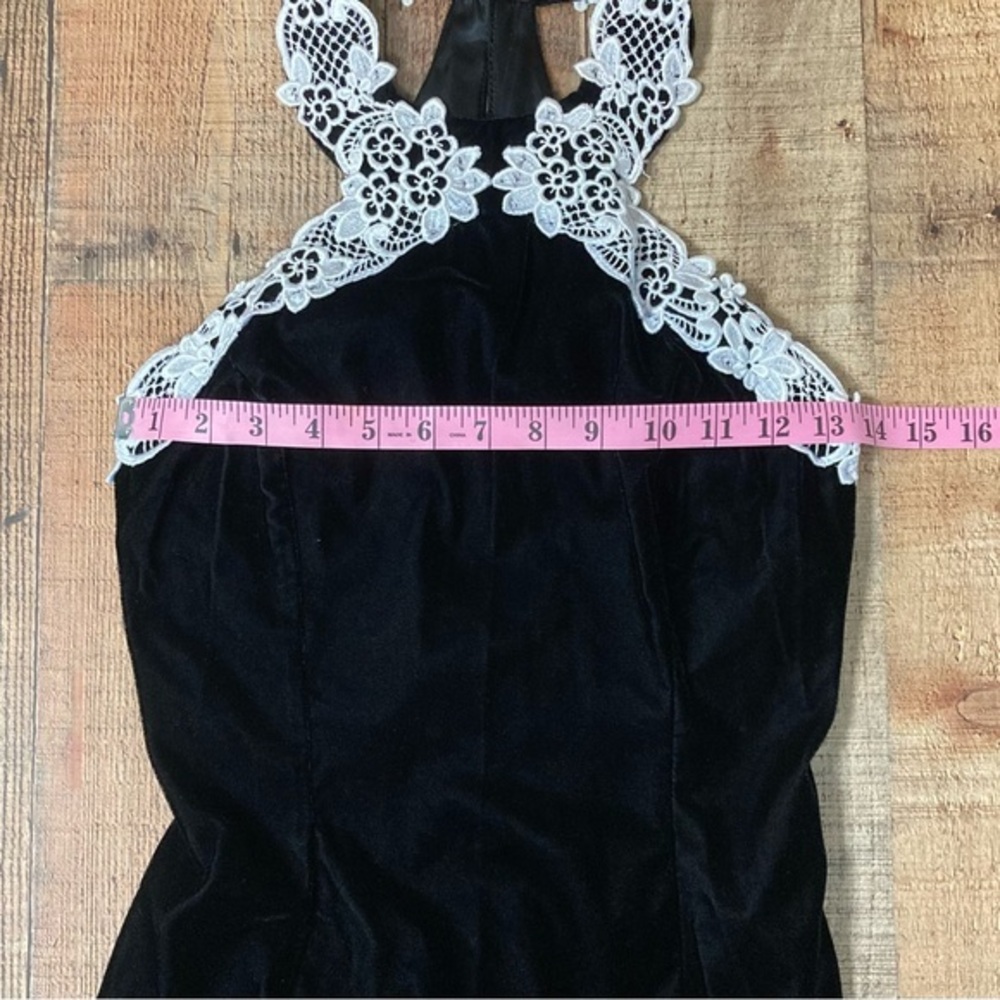 Jessica McClintock G. Sax Vintage Black Velvet White Lace Halter Gown Dress 5/6 - Picture 9 of 10
